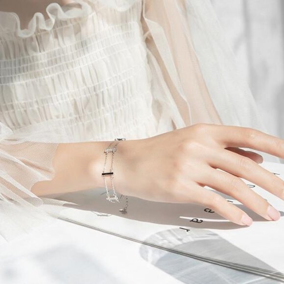 Jewelry - NEW 925 Sterling Silver Diamond Bar Bracelet